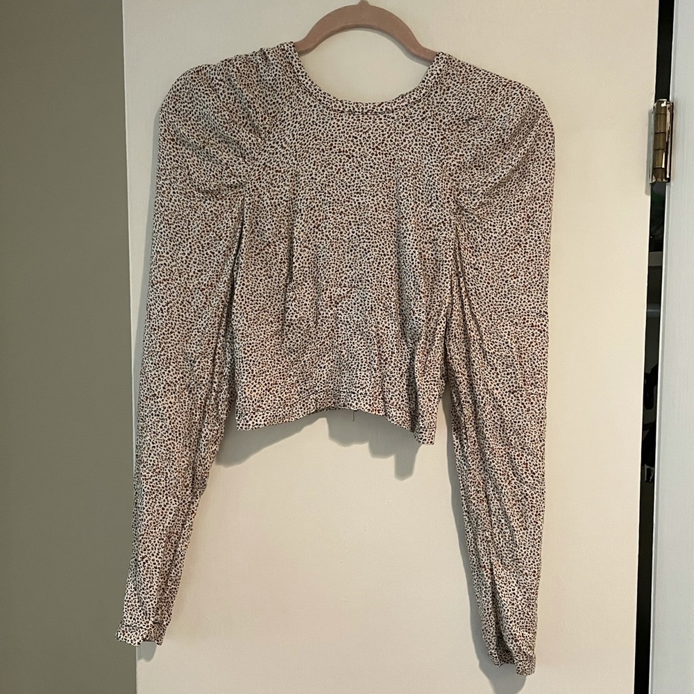 Animal print long sleeve crop top - puff sleeve